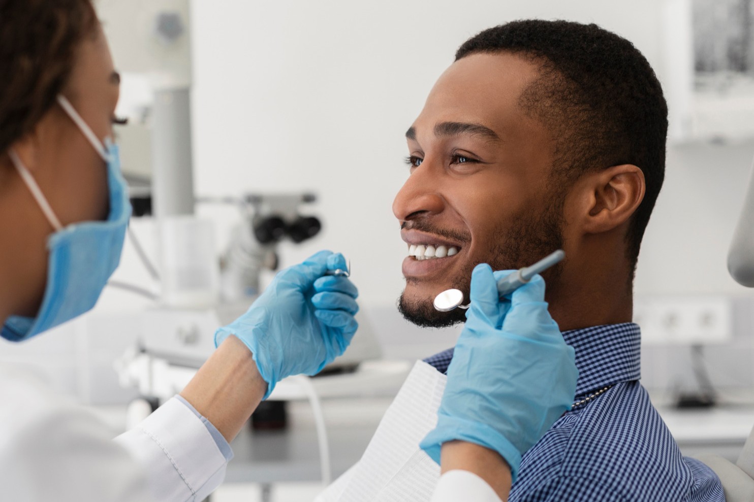 AdobeStock_343556859 v2 Man at his free consultation for minor teeth straightening with Rechtin Jacobs Orthodontics